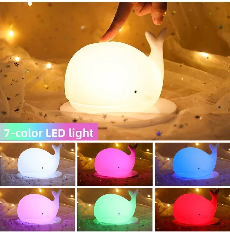 Luz nocturna infantil de ballena con cambio de color