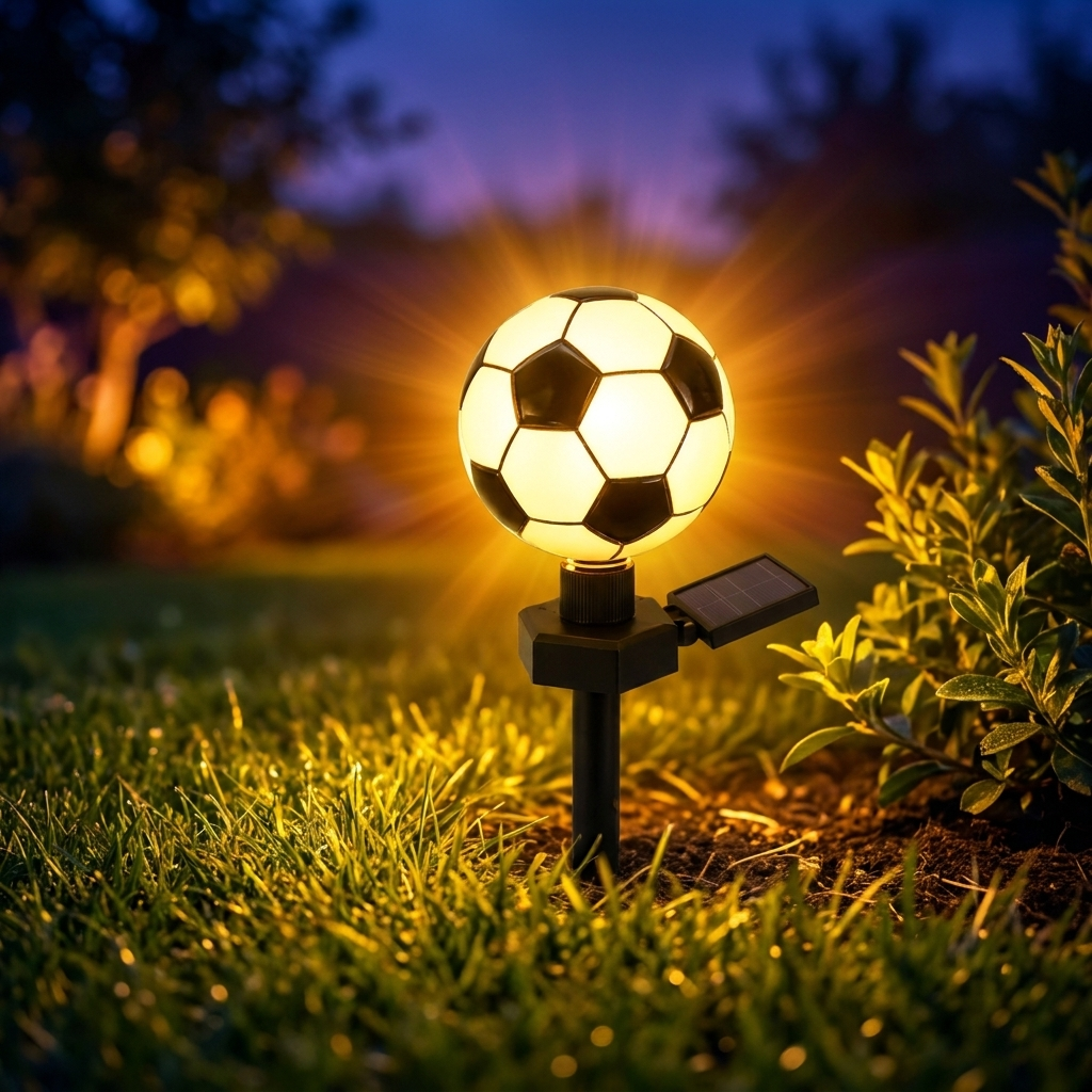 Luz solar con forma de balón de fútbol — Decoración de jardín para el Mundial 2026
