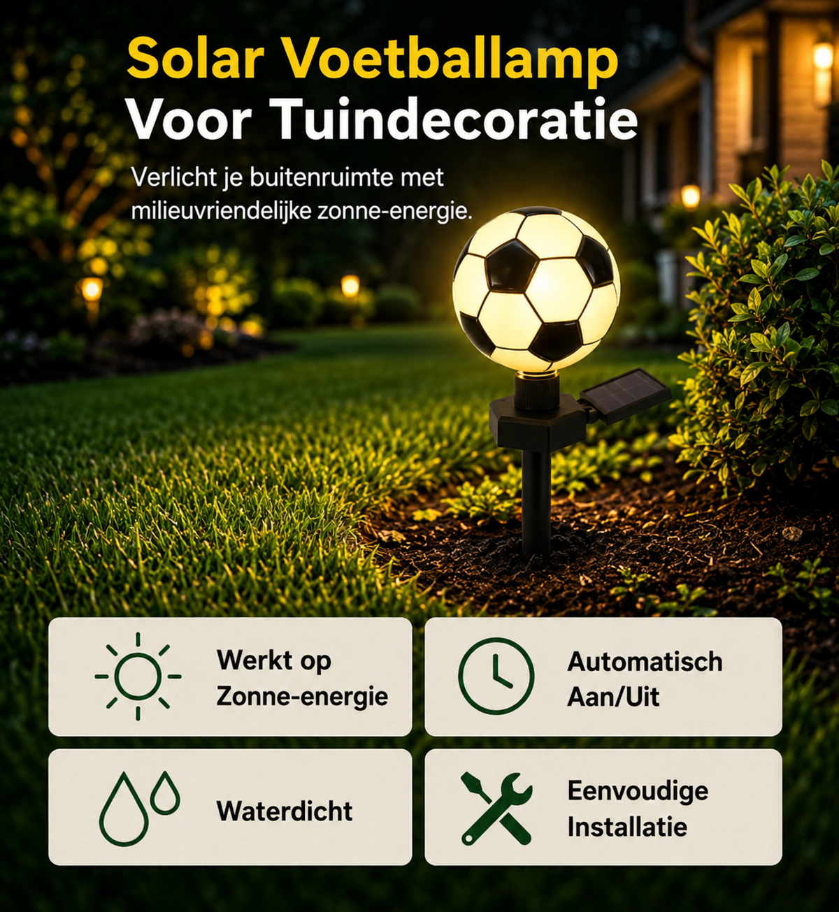 Luz solar con forma de balón de fútbol — Decoración de jardín para el Mundial 2026