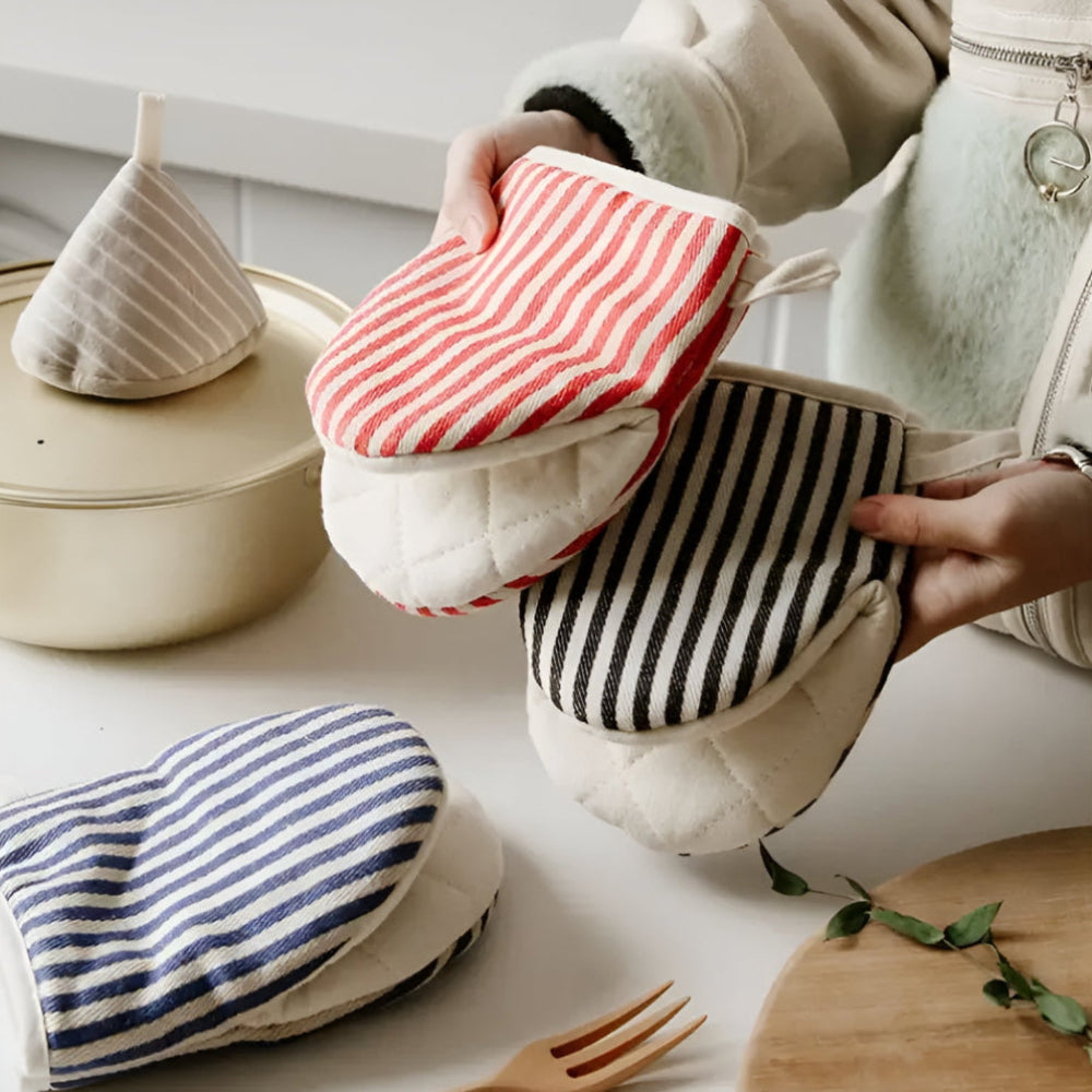 Manoplas de cocina resistentes al calor a rayas