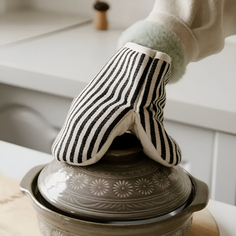Manoplas de cocina resistentes al calor a rayas