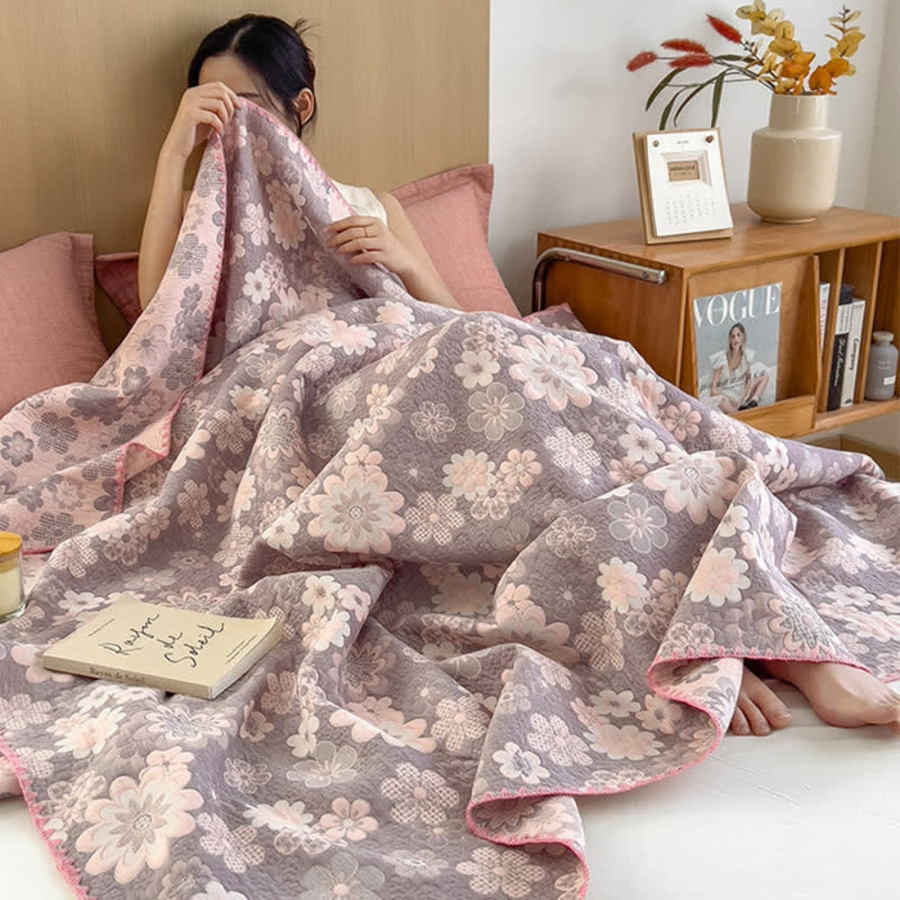 Manta de muselina de algodón con estampado floral