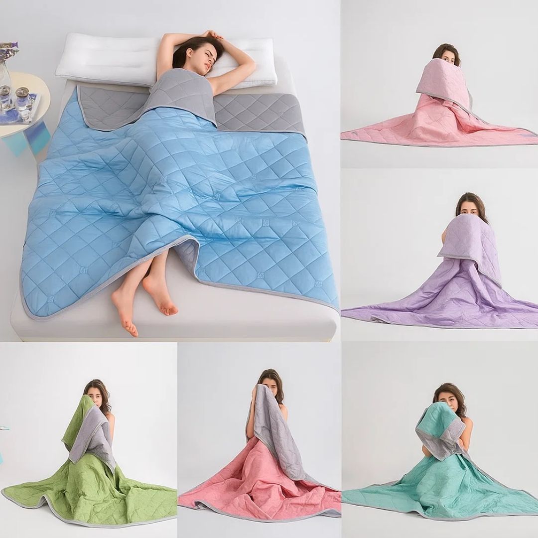Manta Refrescante de Fibras de Seda Hipoalergénicas – Confort Refrescante Inmediato, Prevención del Sobrecalentamiento y Alivio del Sudor Nocturno para Pieles Sensibles