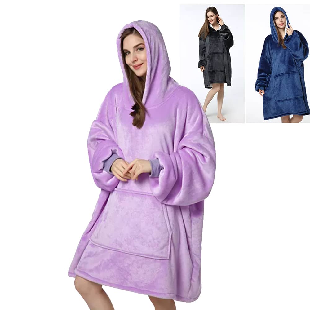 Manta sudadera estilo hygge con mangas, capucha y bolsillo - 200 x 150 cm