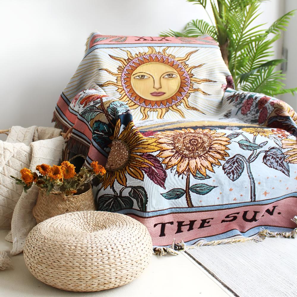 Manta tapiz estilo bohemio con motivo de sol