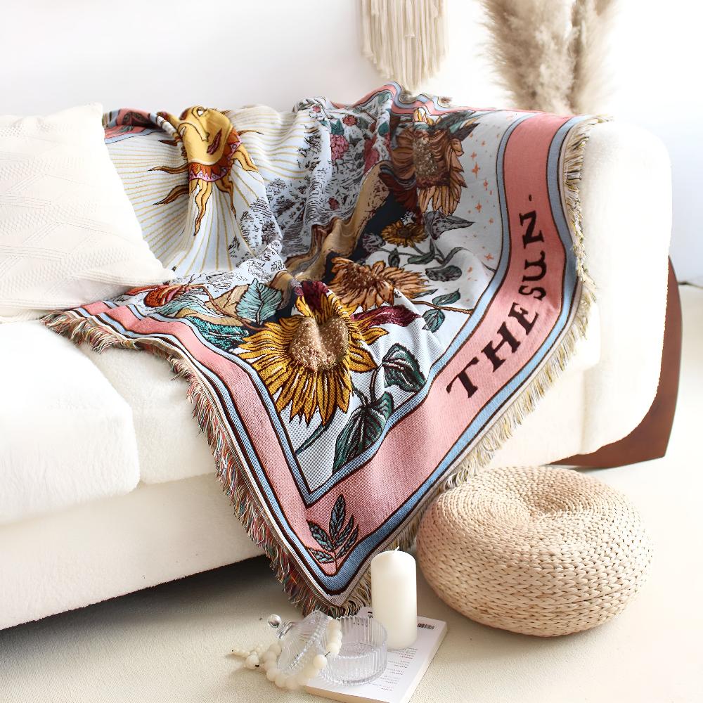 Manta tapiz estilo bohemio con motivo de sol