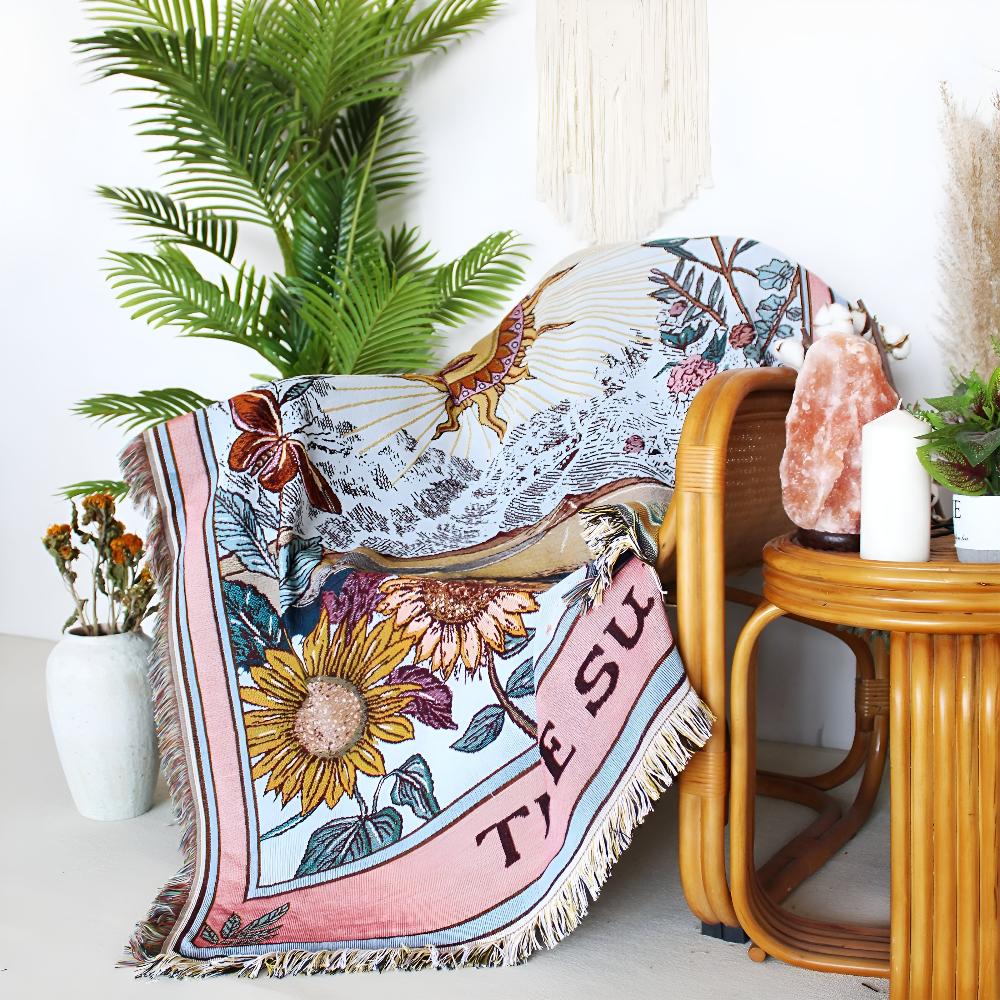 Manta tapiz estilo bohemio con motivo de sol