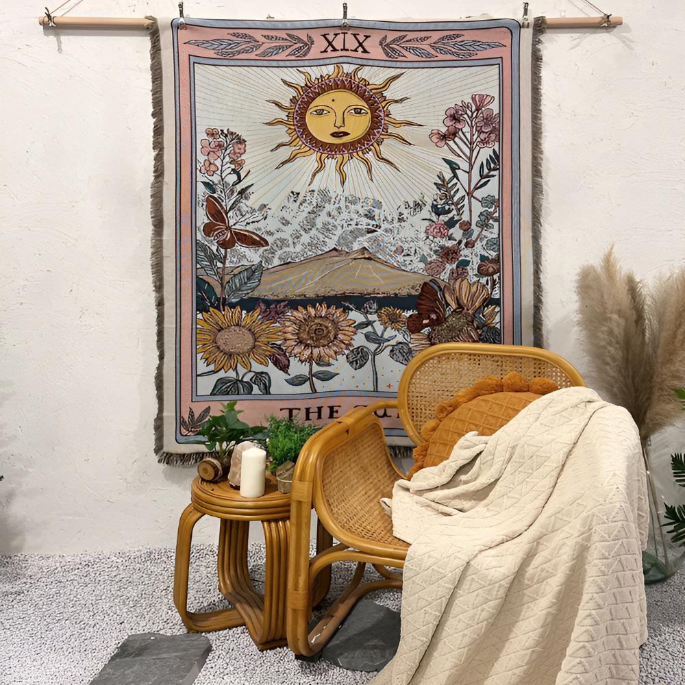 Manta tapiz estilo bohemio con motivo de sol