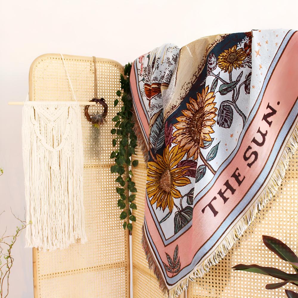Manta tapiz estilo bohemio con motivo de sol