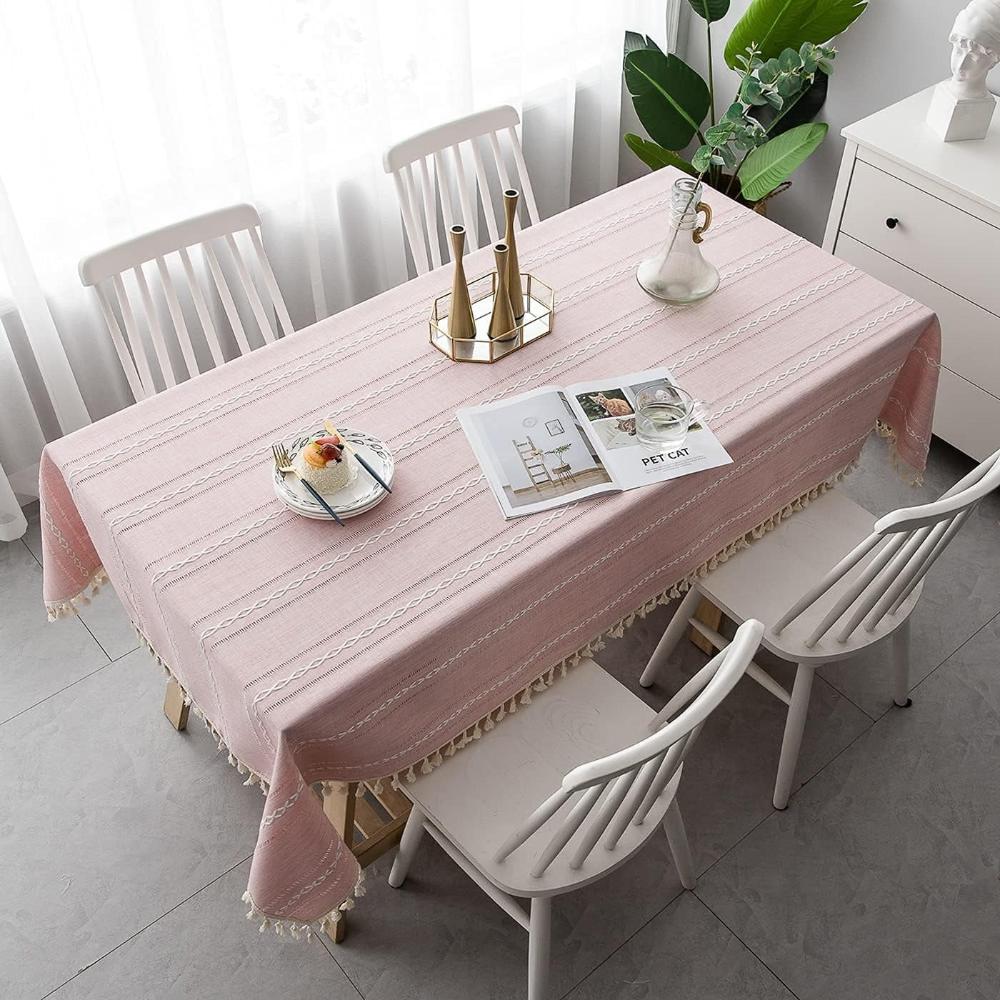 Mantel para mesa de comedor rústico a rayas de algodón y lino con un diseño elegante