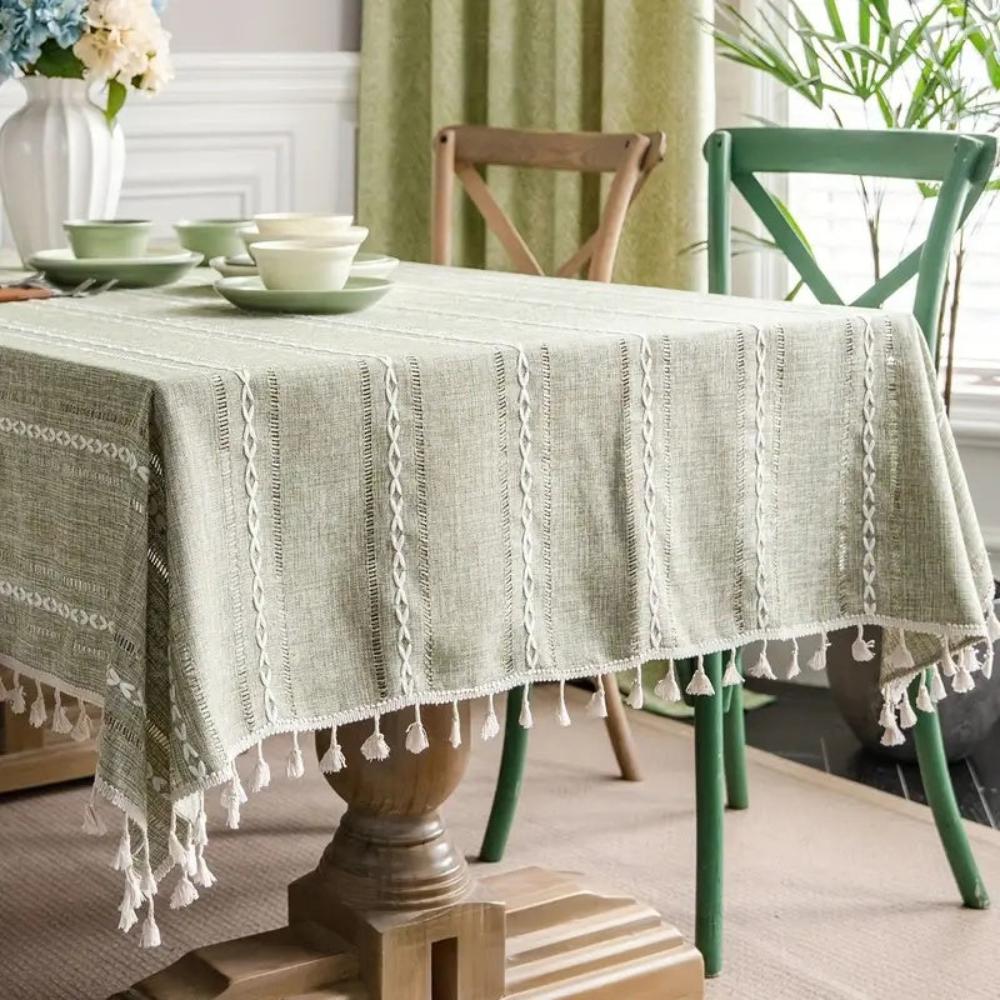 Mantel para mesa de comedor rústico a rayas de algodón y lino con un diseño elegante