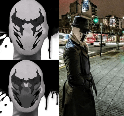 Máscara de Rorschach móvil con manchas de tinta