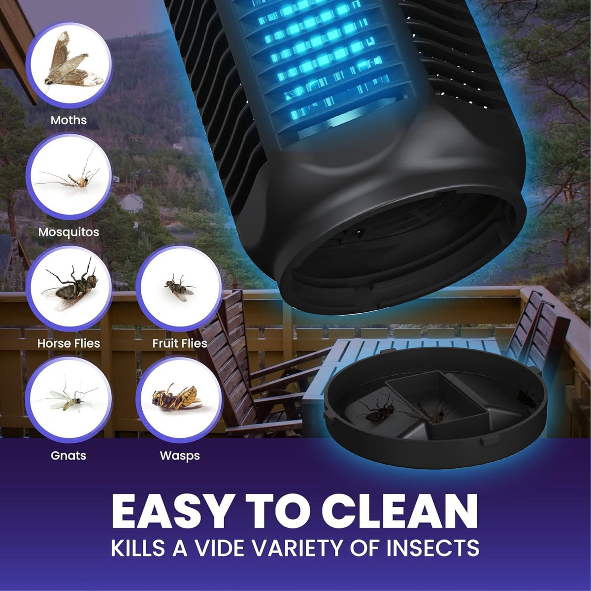 Matainsectos eléctrico con luz UV de 20 W y rejilla de alta tensión de 4200 V, resistente al agua IPX4