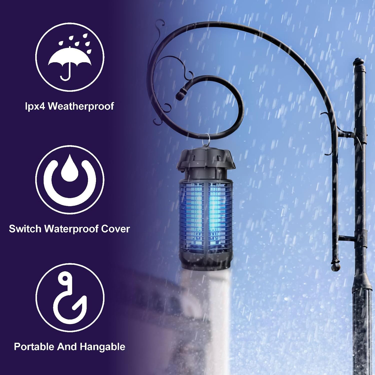 Matainsectos eléctrico con luz UV de 20 W y rejilla de alta tensión de 4200 V, resistente al agua IPX4