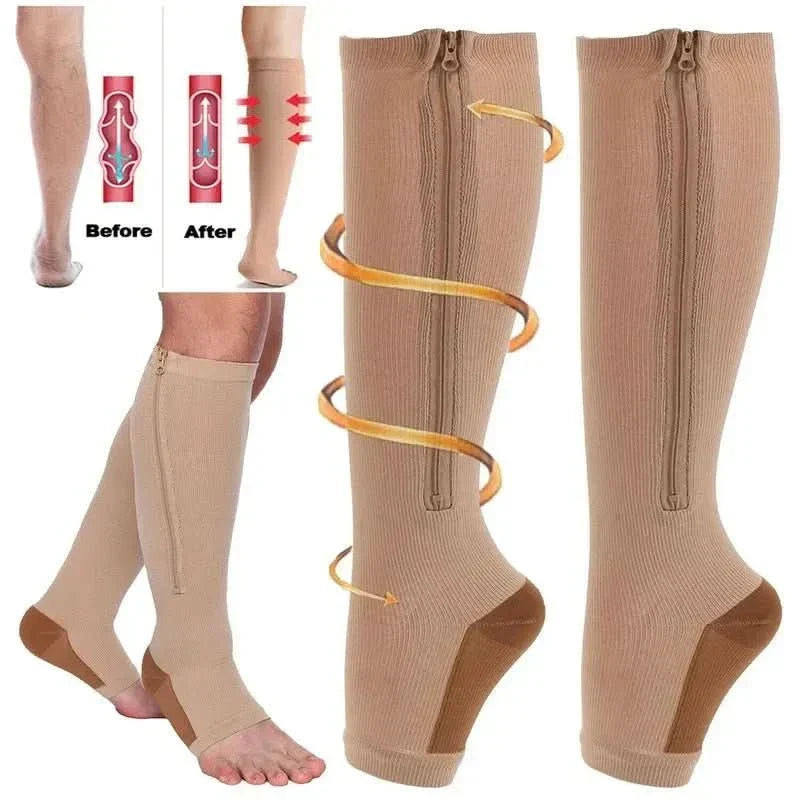 Medias de compresión gradual con cremallera para soporte y alivio