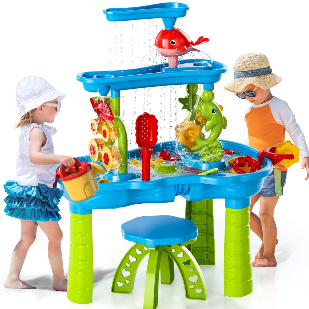 Mesa de Juegos Interactiva Infantil para Arena y Agua con 15 Accesorios – Plástico de Alta Calidad, Segura, Medidas 70x60x45 cm