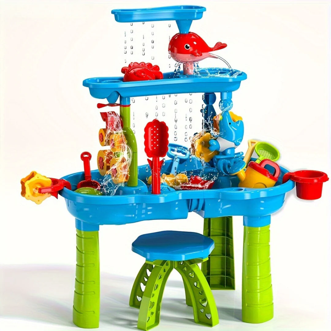 Mesa de Juegos Interactiva Infantil para Arena y Agua con 15 Accesorios – Plástico de Alta Calidad, Segura, Medidas 70x60x45 cm