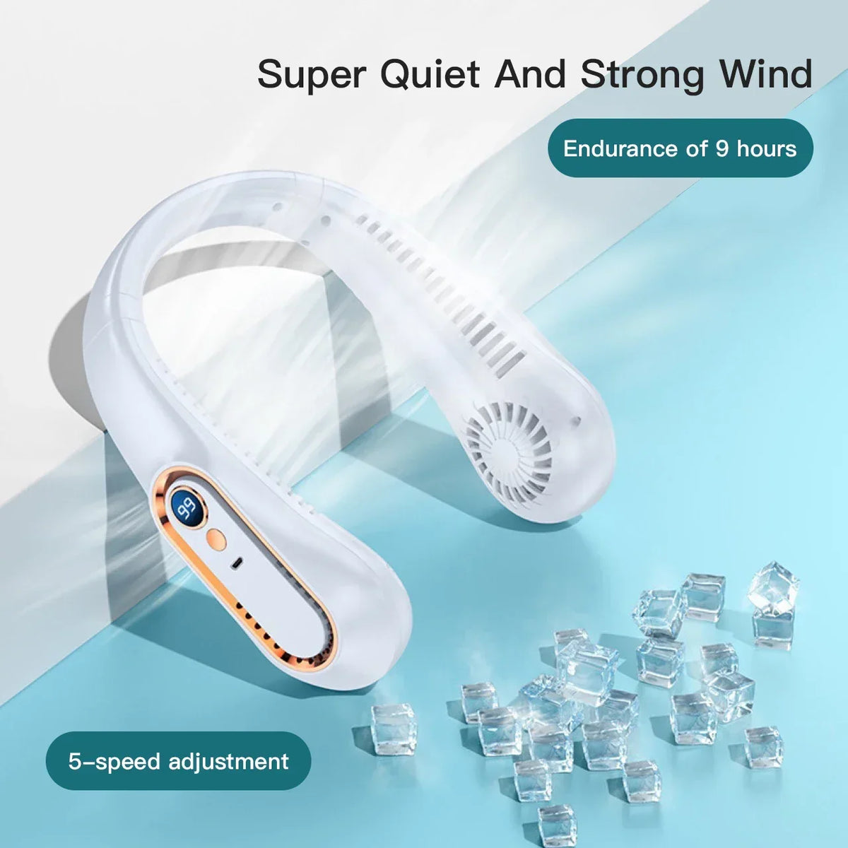 Mini Ventilador de Cuello Portátil Sin Aspas con Pantalla Digital - Enfriador de Cuello Recargable por USB Manos Libres