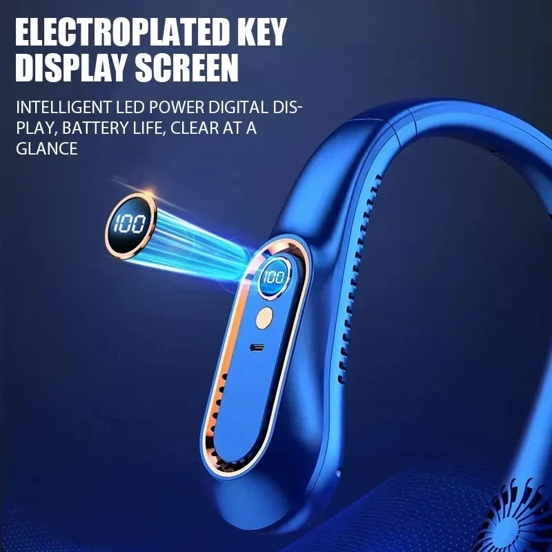 Mini Ventilador de Cuello Portátil Sin Aspas con Pantalla Digital - Enfriador de Cuello Recargable por USB Manos Libres