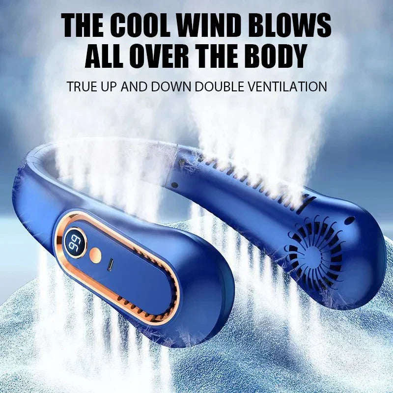 Mini Ventilador de Cuello Portátil Sin Aspas con Pantalla Digital - Enfriador de Cuello Recargable por USB Manos Libres