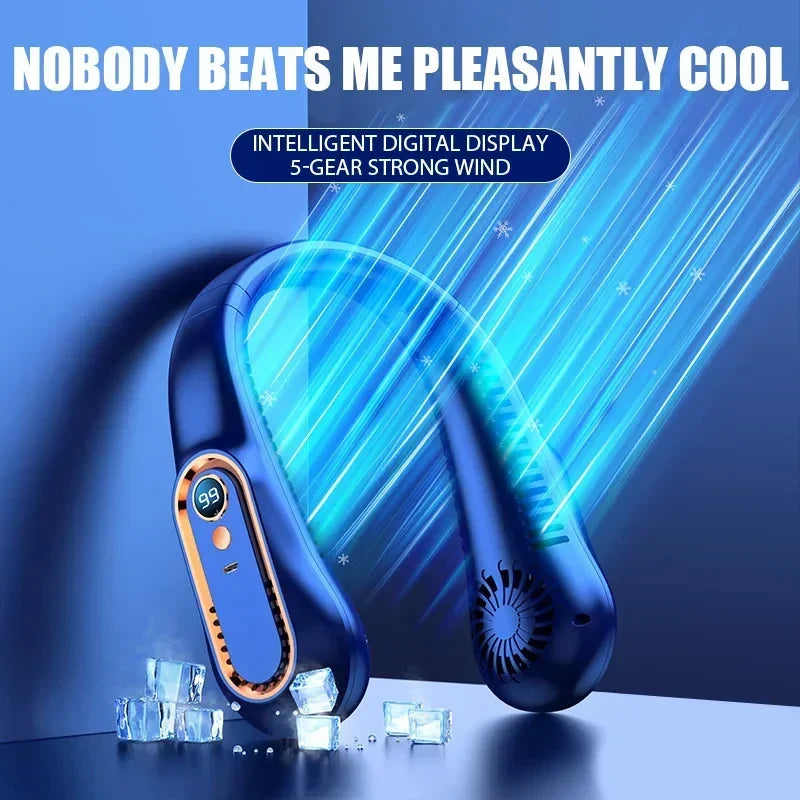 Mini Ventilador de Cuello Portátil Sin Aspas con Pantalla Digital - Enfriador de Cuello Recargable por USB Manos Libres