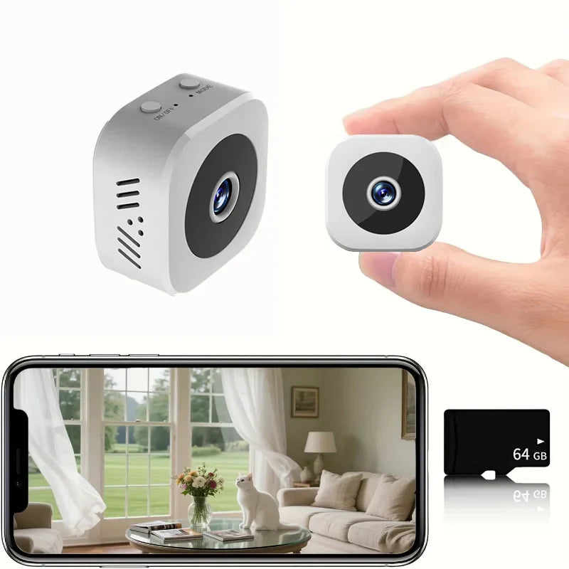 Minicámara de seguridad 1080P con WiFi y visión nocturna – Vigilancia inalámbrica con detección de movimiento