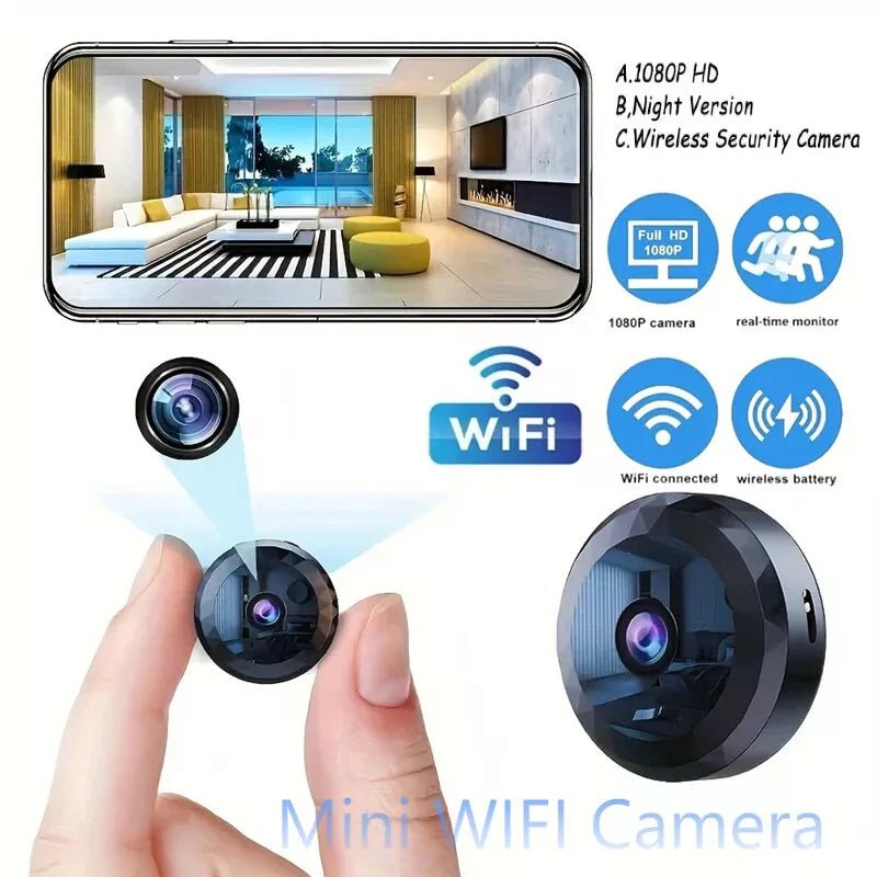Minicámara WiFi: 1080P HD, Visión Nocturna, Detección de Movimiento