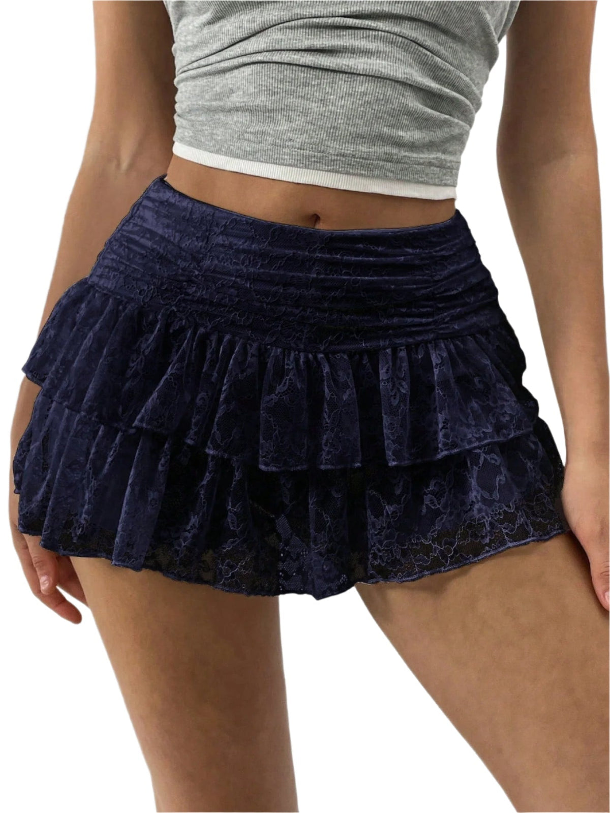 Minifalda con volantes y pretina ancha para mujer – Edición de otoño