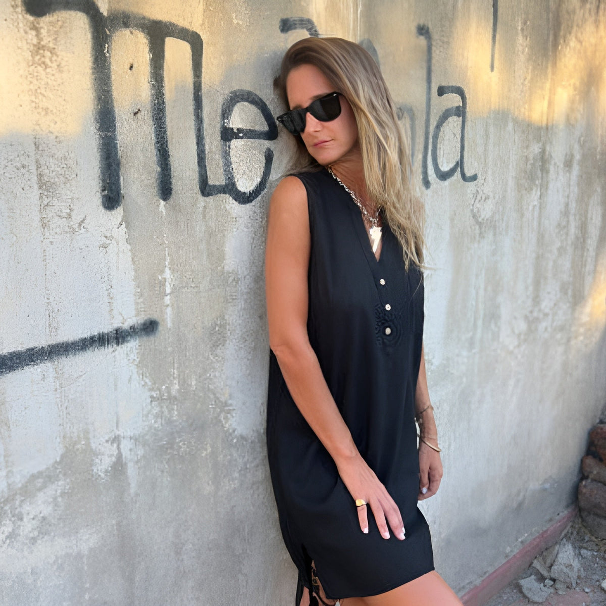 Minivestido de verano para mujer con cierre de botones