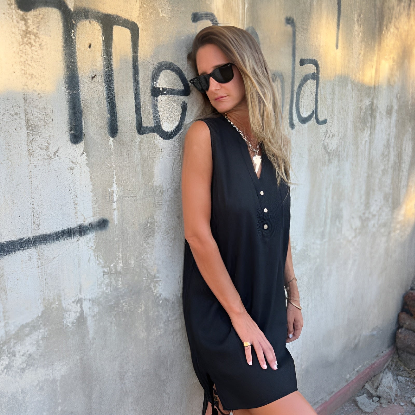 Minivestido de verano para mujer con cierre de botones