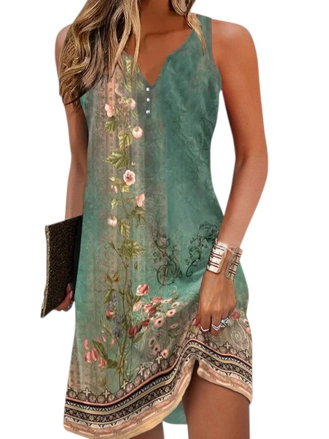 Minivestido de verano sin mangas con estampado para mujer