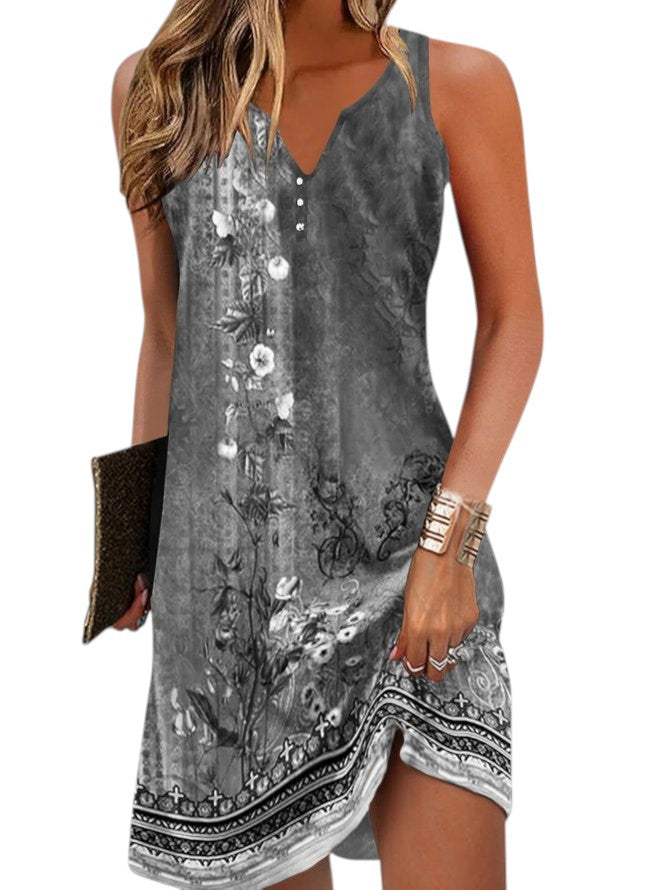 Minivestido de verano sin mangas con estampado para mujer