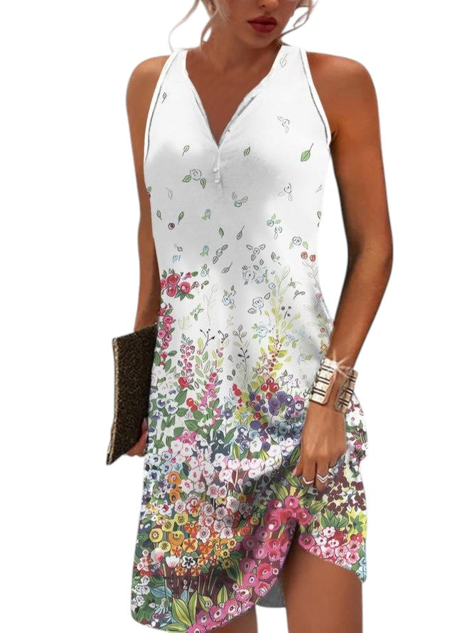 Minivestido de verano sin mangas con estampado para mujer