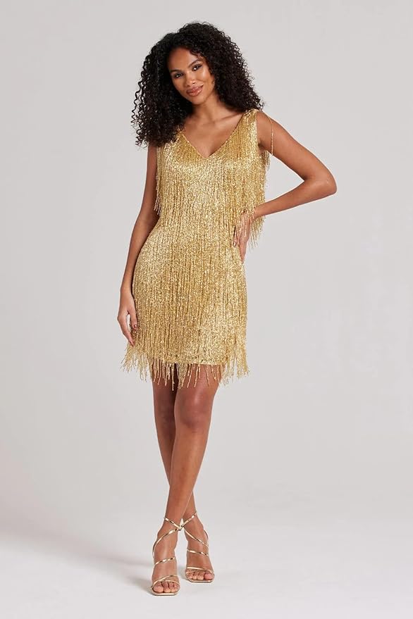 Minivestido para mujer con flecos y cuello en V