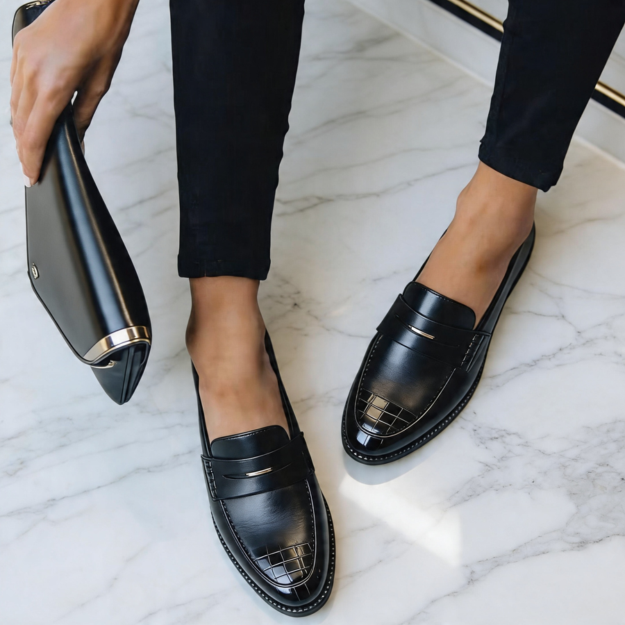 Mocasines de cuero para mujer con patrón de cocodrilo | Zapatos sin cordones acolchados