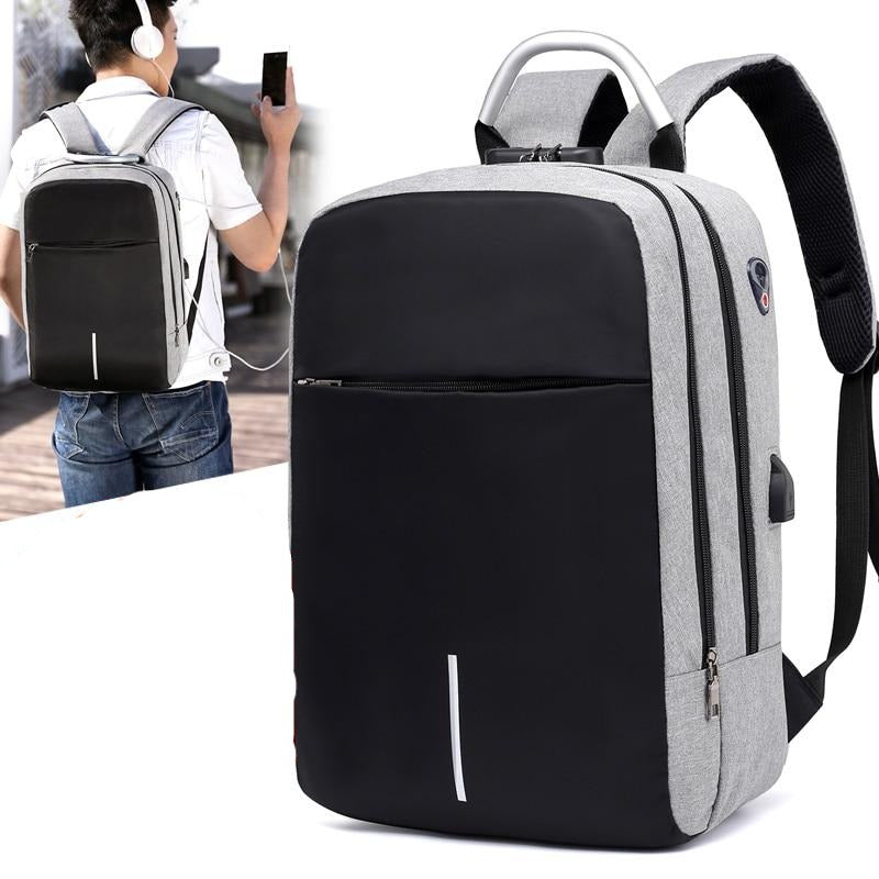 Mochila antirrobo para portátil unisex con carga USB y cremalleras ocultas