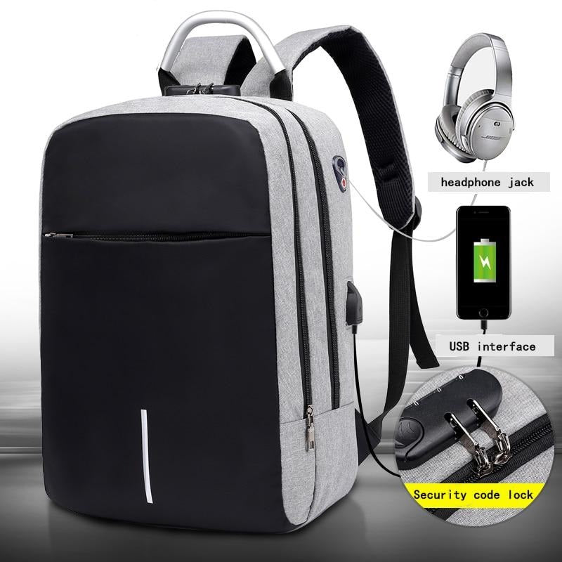 Mochila antirrobo para portátil unisex con carga USB y cremalleras ocultas