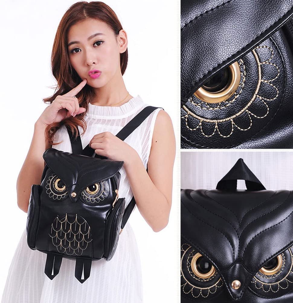 Mochila de cuero PU para mujer con estampado de búho y múltiples bolsillos