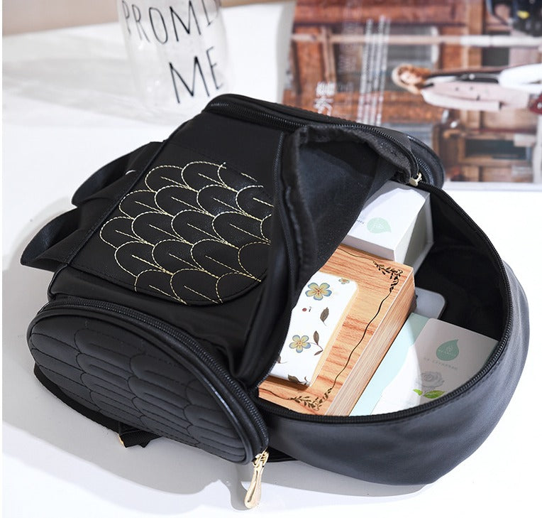 Mochila de cuero PU para mujer con estampado de búho y múltiples bolsillos