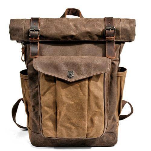 Mochila de lona y cuero estilo vintage resistente