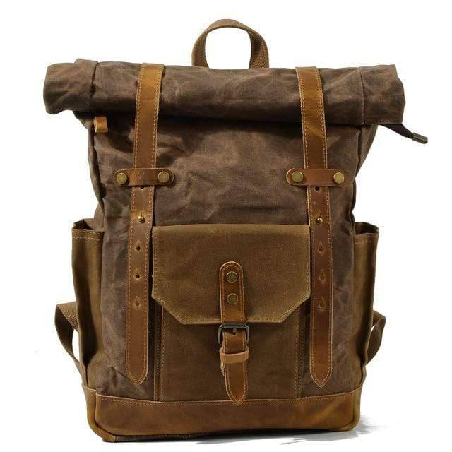Mochila de lona y cuero estilo vintage resistente