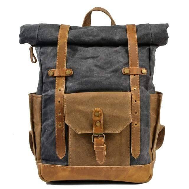 Mochila de lona y cuero estilo vintage resistente