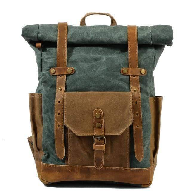 Mochila de lona y cuero estilo vintage resistente