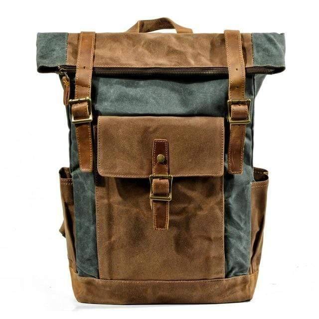 Mochila de lona y cuero estilo vintage resistente