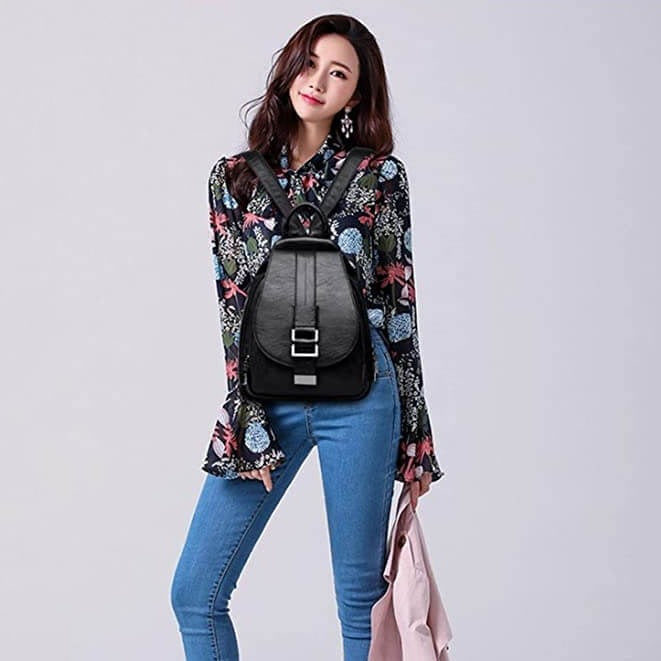 Mochila de piel auténtica para mujer