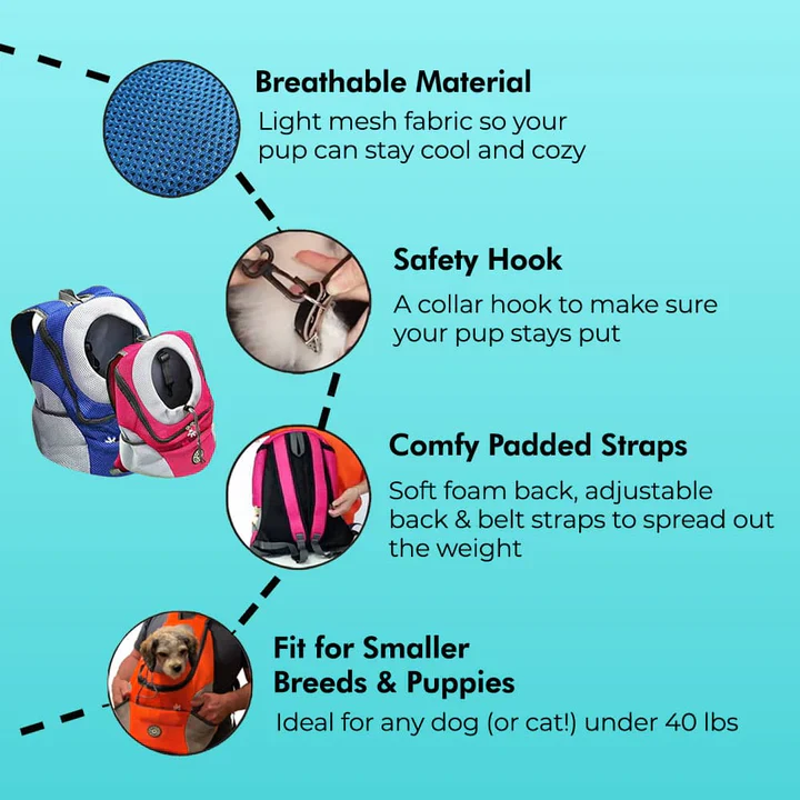 Mochila ergonómica para perros con acolchado y correas ajustables | Comodidad y seguridad para paseos y senderismo