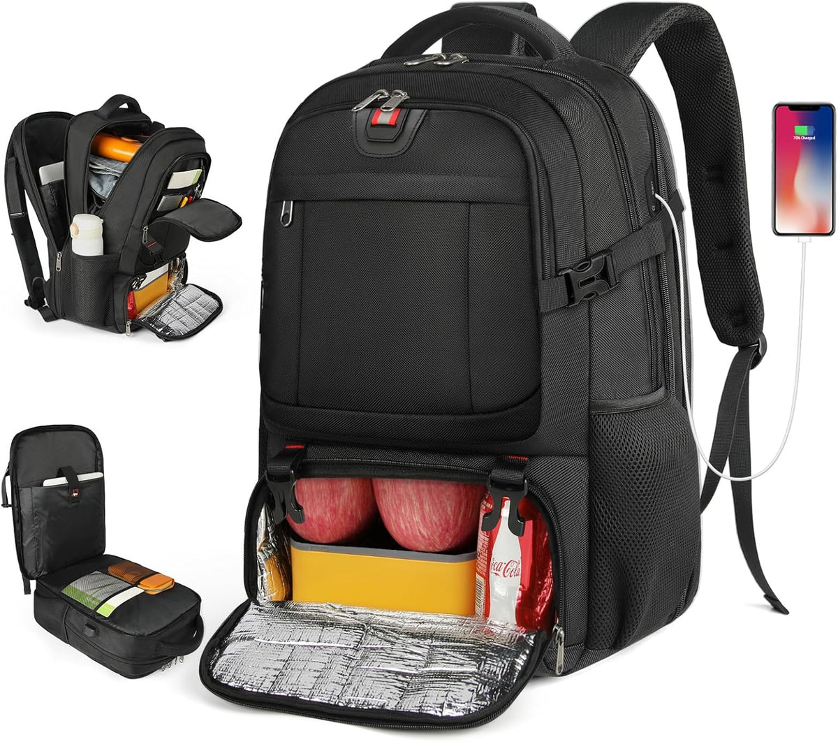 Mochila grande para portátil con compartimento térmico para comida y puerto de carga USB