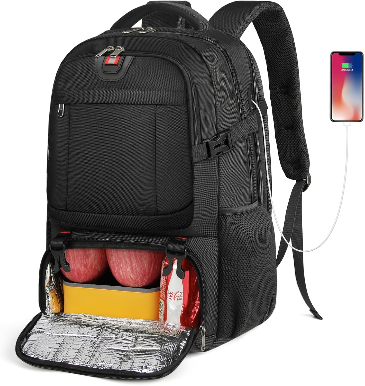Mochila grande para portátil con compartimento térmico para comida y puerto de carga USB