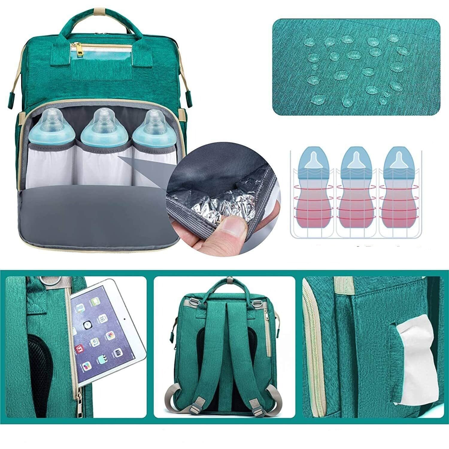 Mochila pañalera con cuna plegable – diseño impermeable con múltiples bolsillos