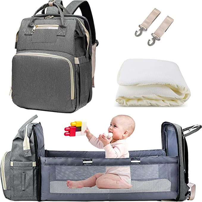 Mochila pañalera con cuna plegable – diseño impermeable con múltiples bolsillos